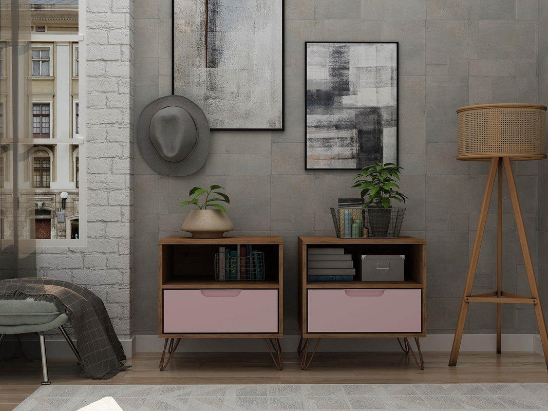 Nuuk I Night Table Set of 2 - Nature/Rose Pink