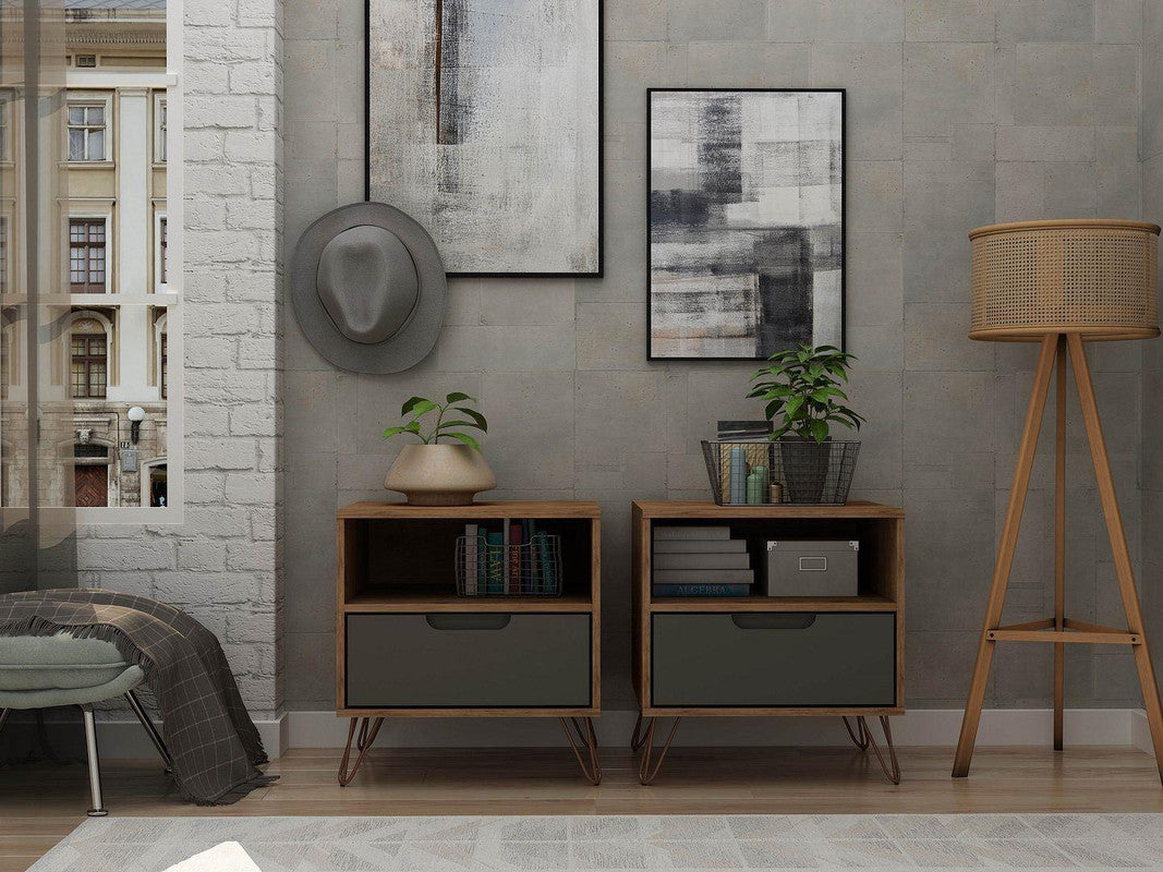 Nuuk I Night Table Set of 2 - Nature/Textured Grey