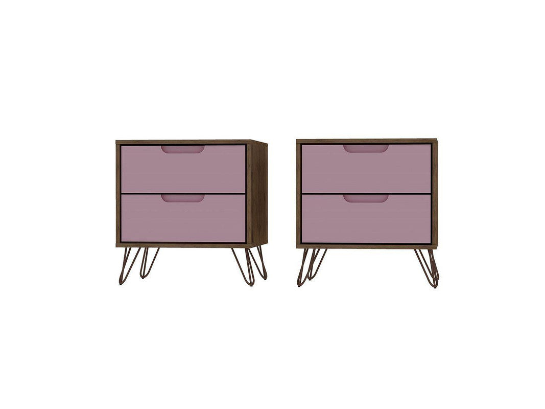 Nuuk II Night Table Set of 2 - Nature/Rose Pink