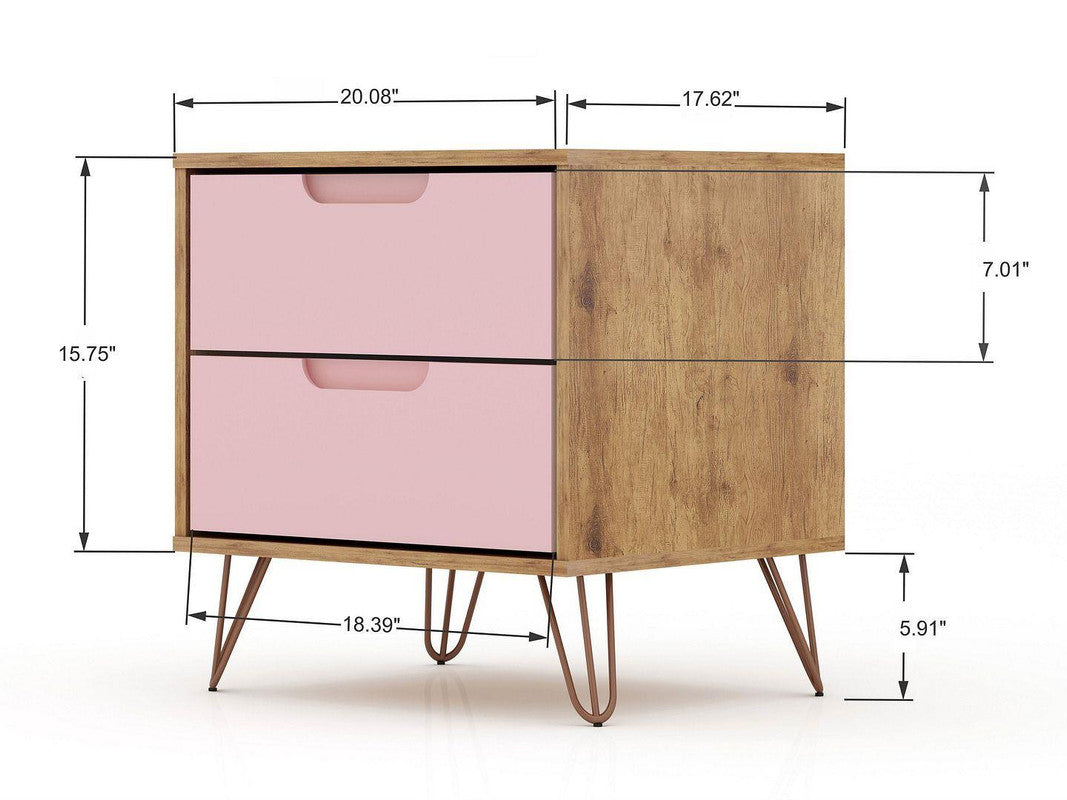 Nuuk II Night Table Set of 2 - Nature/Rose Pink