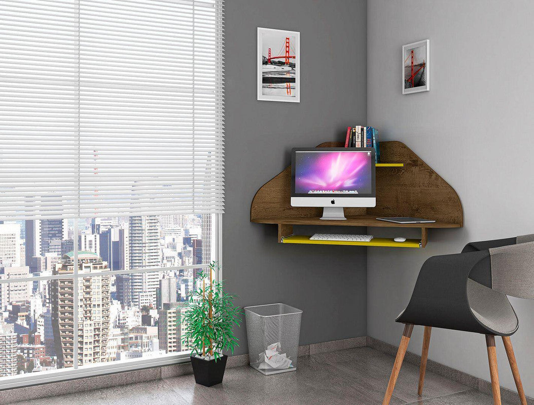 Gatutca Cubicle Section Desk with Keyboard Shelf Set of 2 - Rustic Brown/Yellow