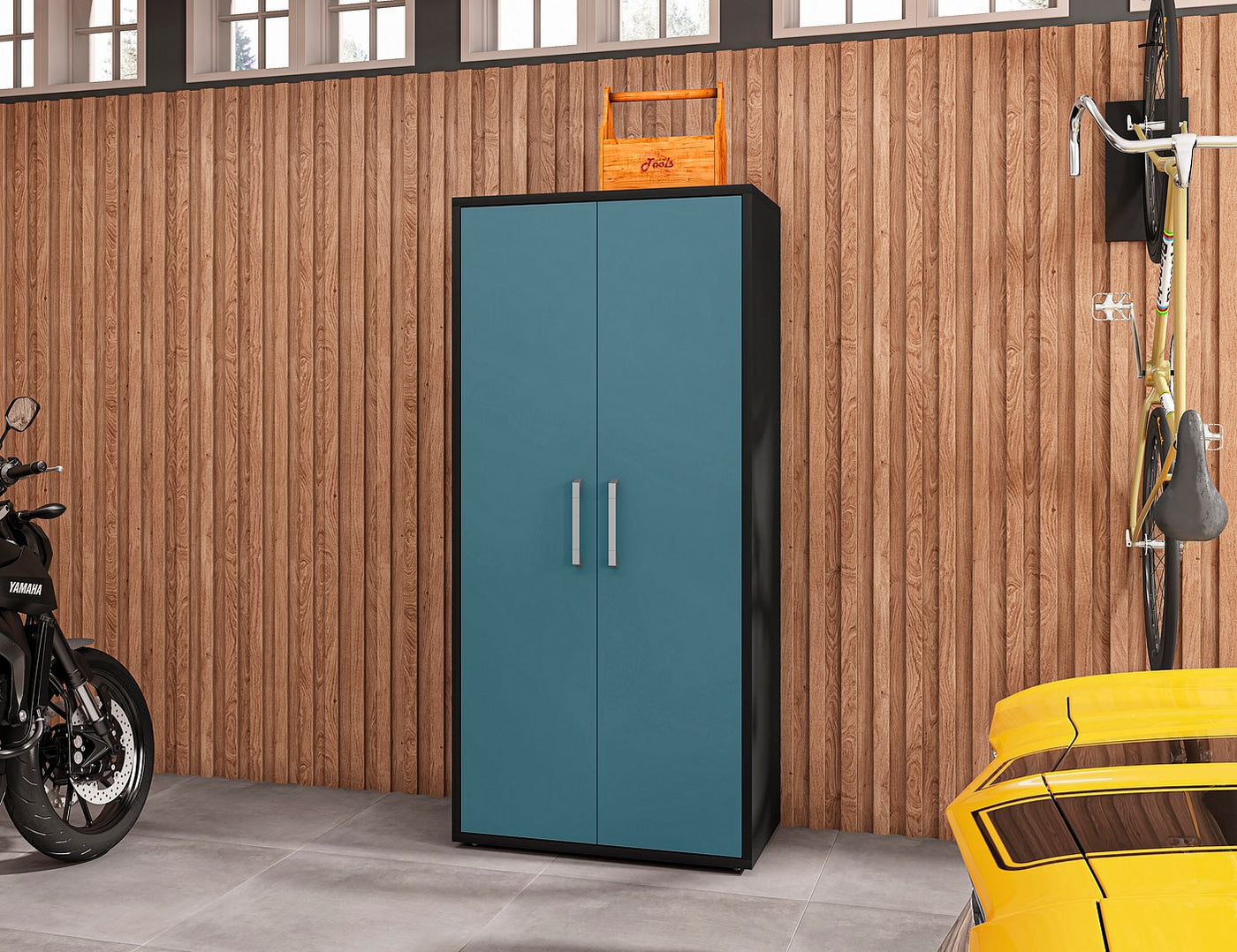 Lunde Storage Cabinet - Matte Black/Aqua Blue - Set of 2