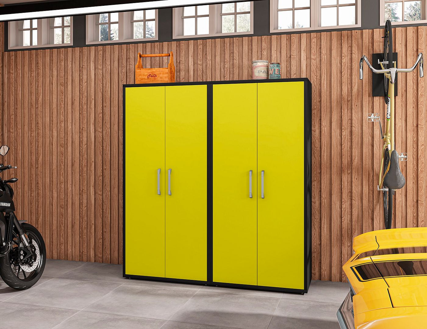 Lunde Storage Cabinet - Matte Black/Yellow - Set of 2