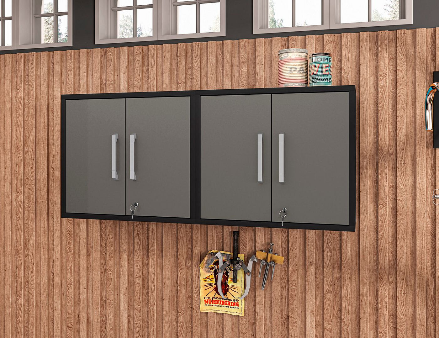 Lunde Floating Garage Cabinet - Matte Black/Grey - Set of 2