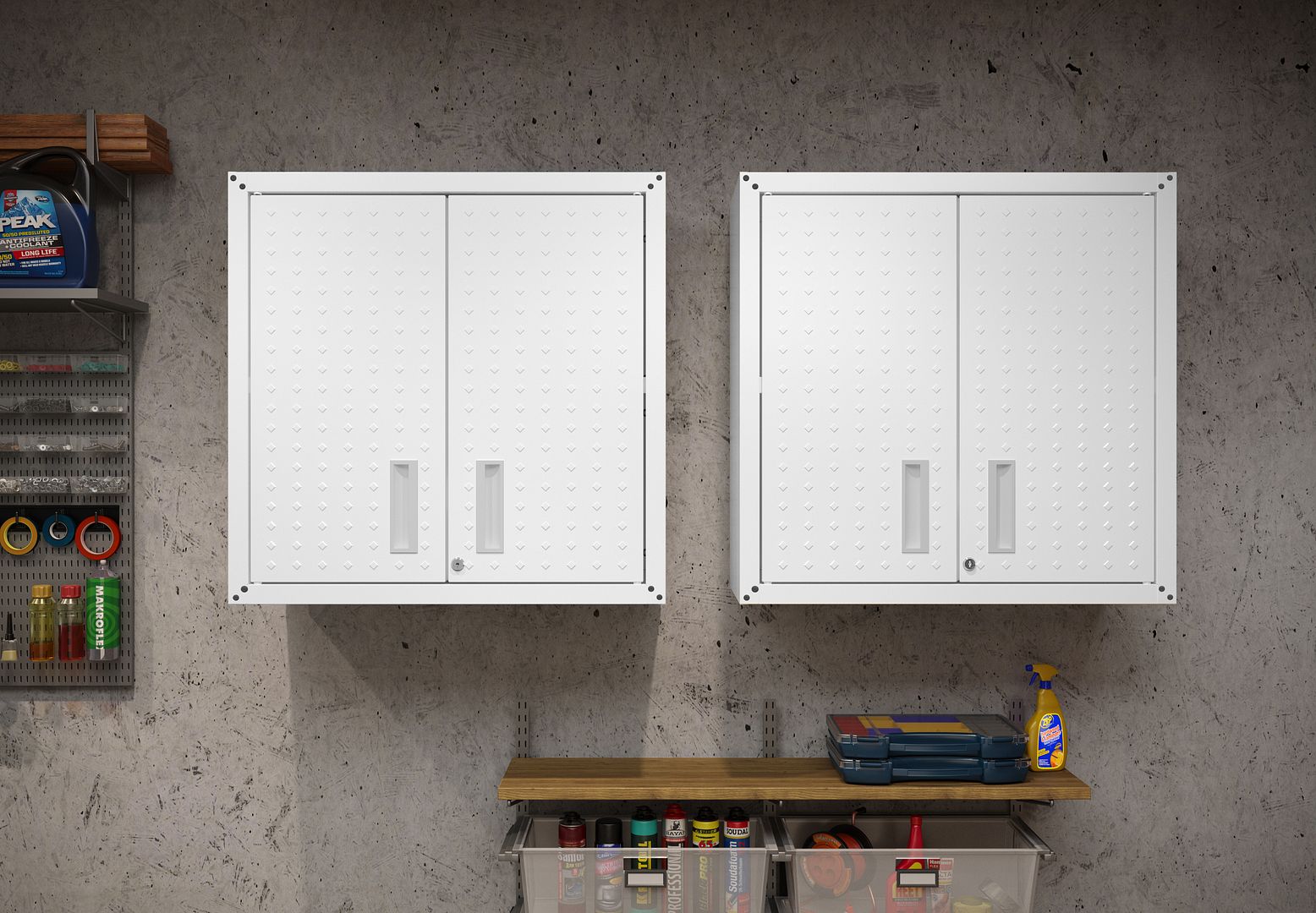 Maximus Floating Garage Cabinet - White - Set of 2
