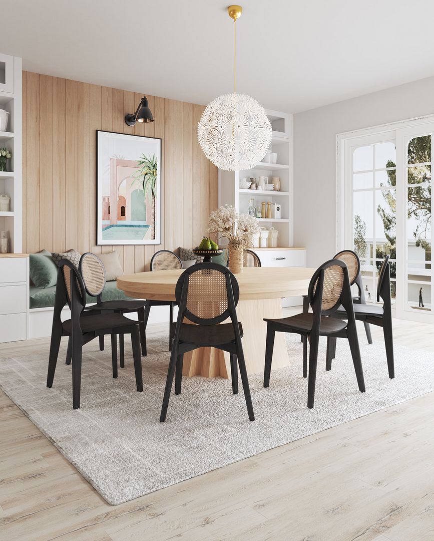 Koldby Round Dining Chair - Black/Natural Cane - Set of 4