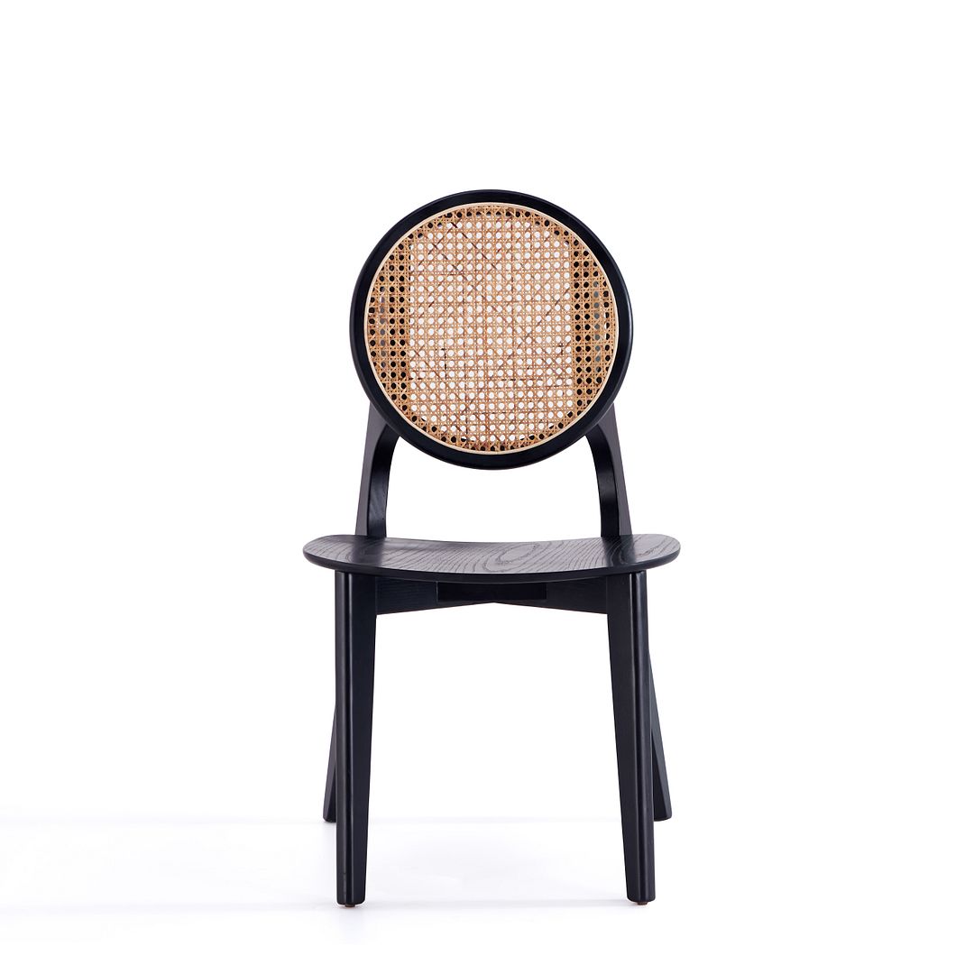 Koldby Round Dining Chair - Black/Natural Cane - Set of 4
