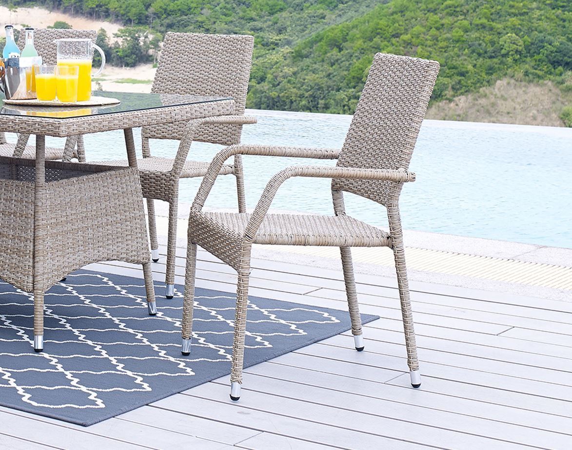 Nueces Stackable Outdoor Dining Chair - Set of 2 - Nature Tan Weave