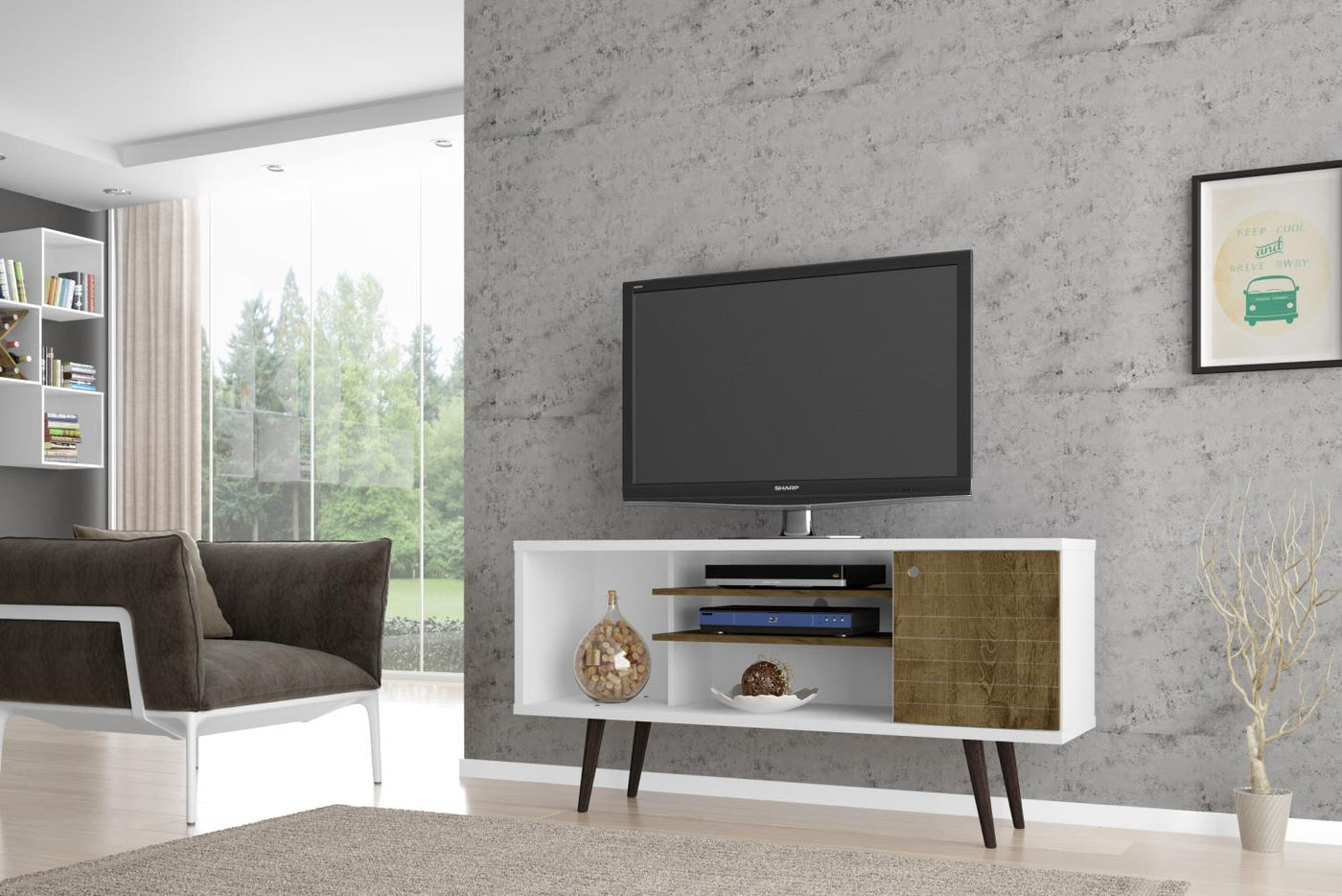 Lekedi 53" TV Stand - White/Rustic Brown