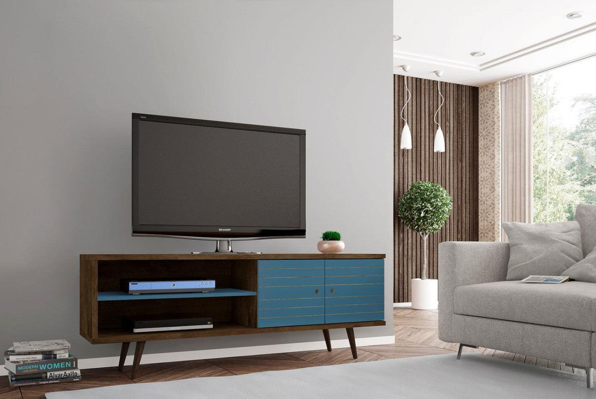 Lekedi 63" TV Stand - Rustic Brown/Aqua Blue