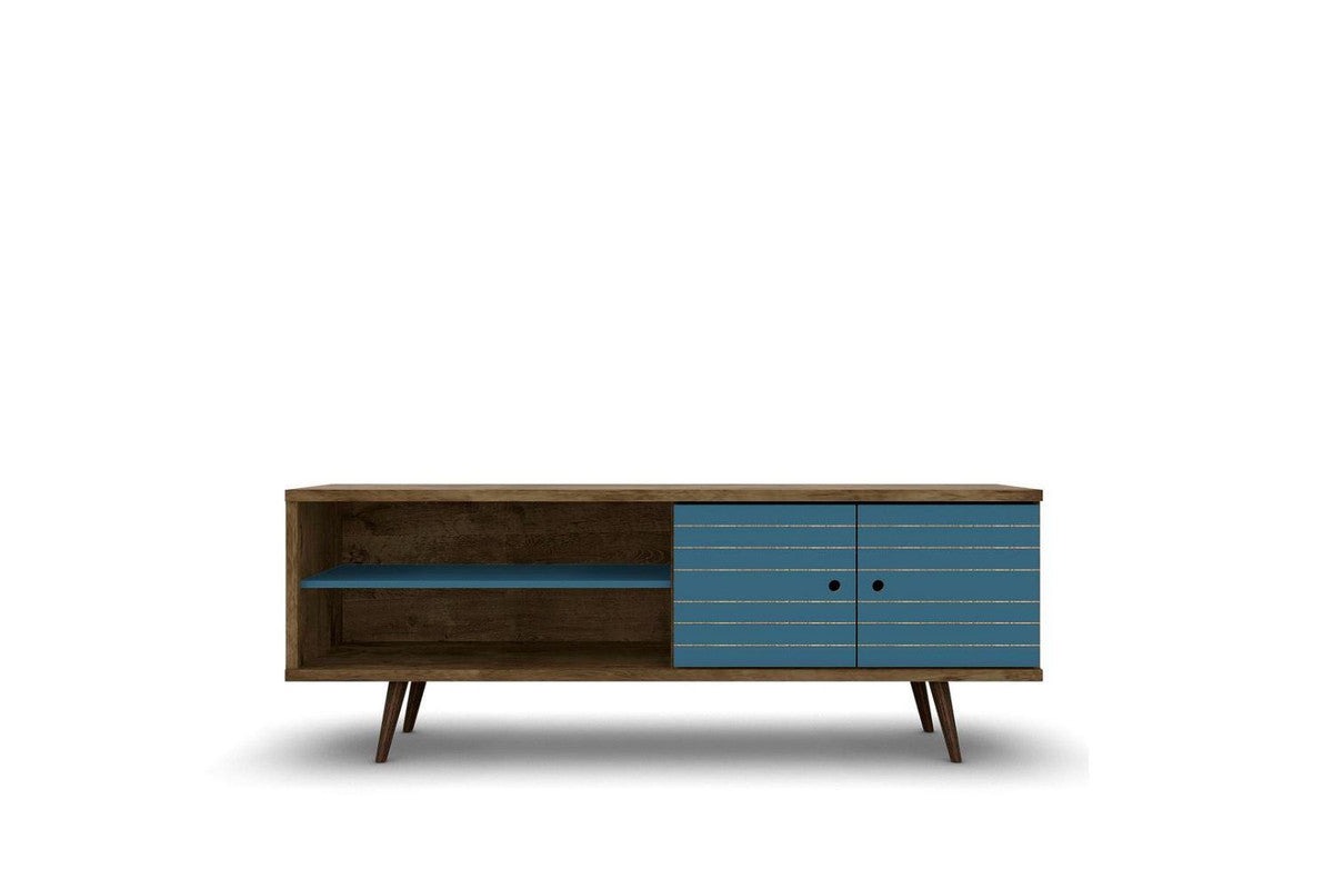 Lekedi 63" TV Stand - Rustic Brown/Aqua Blue