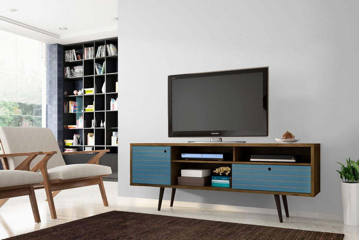 Lekedi 71" TV Stand - Rustic Brown/Aqua Blue