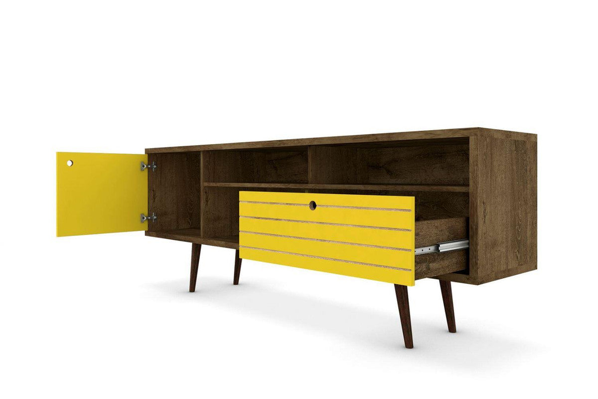Lekedi 71" TV Stand - Rustic Brown/Yellow