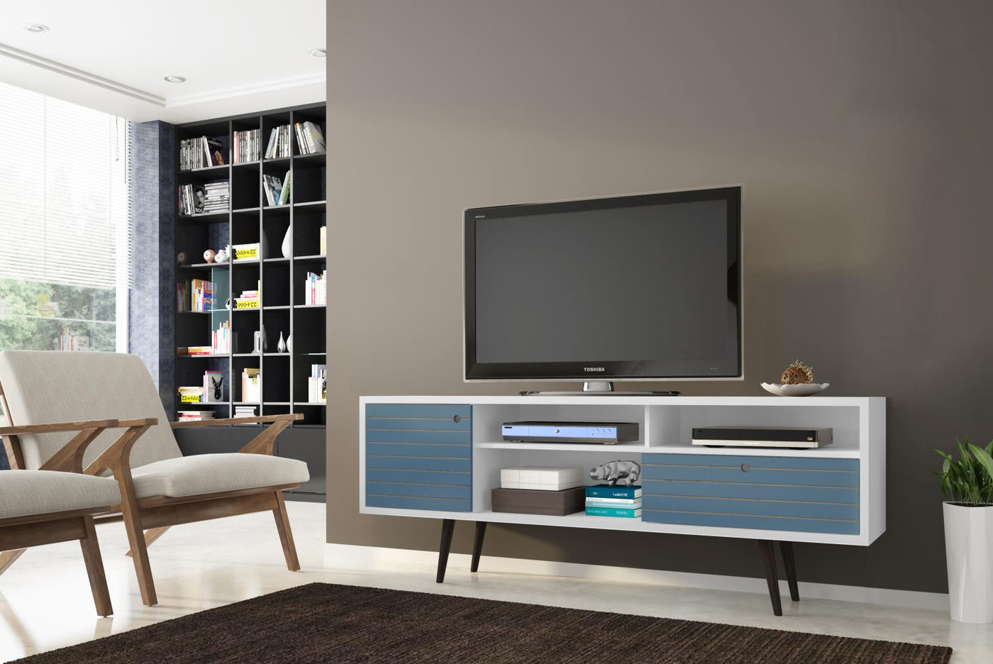 Lekedi 71" TV Stand - White/Aqua Blue