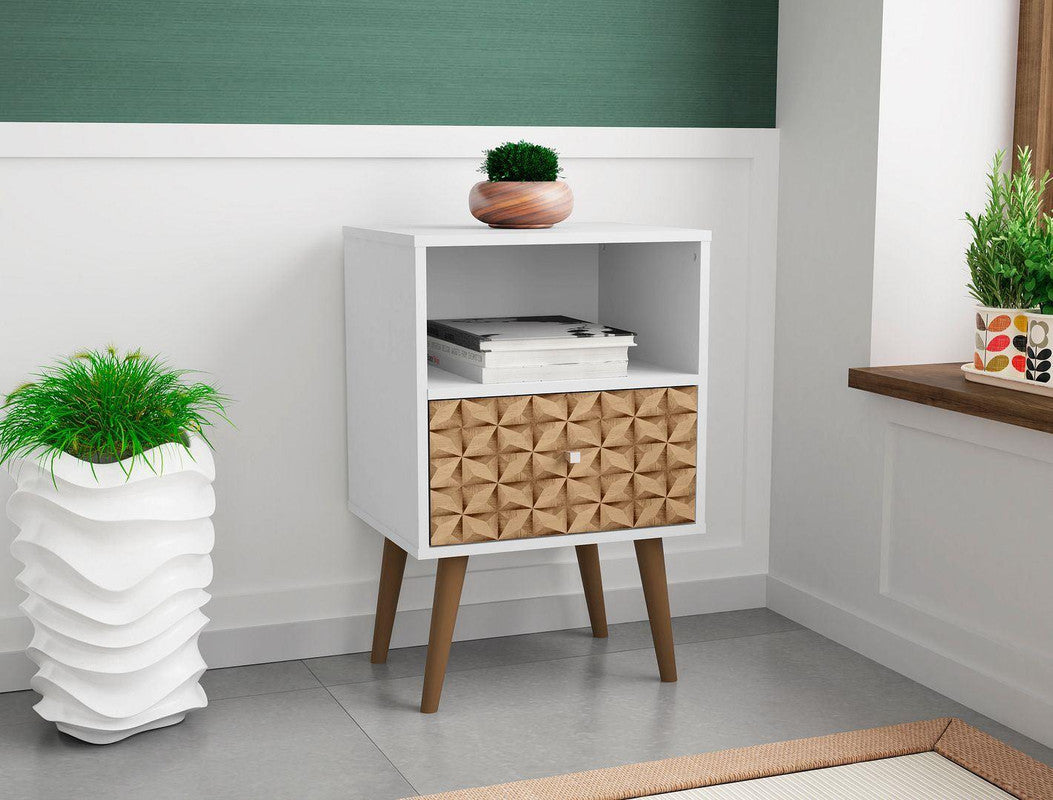 Lekedi I Night Table - White/3D Brown Print