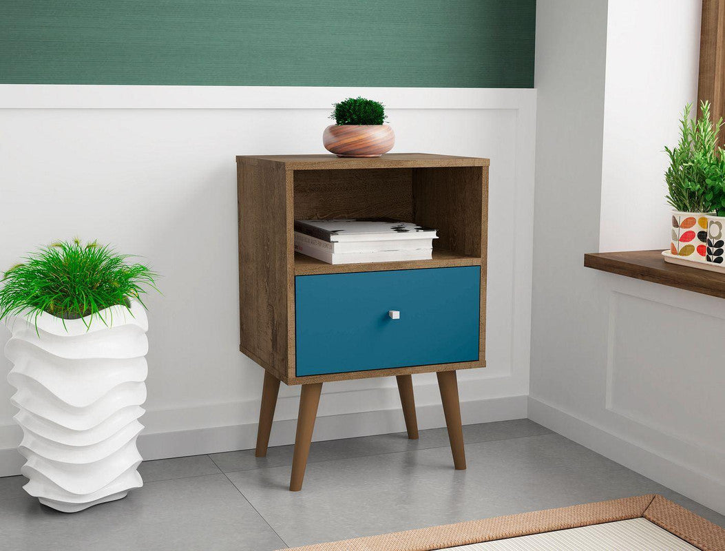 Lekedi I Night Table - Rustic Brown/Aqua Blue