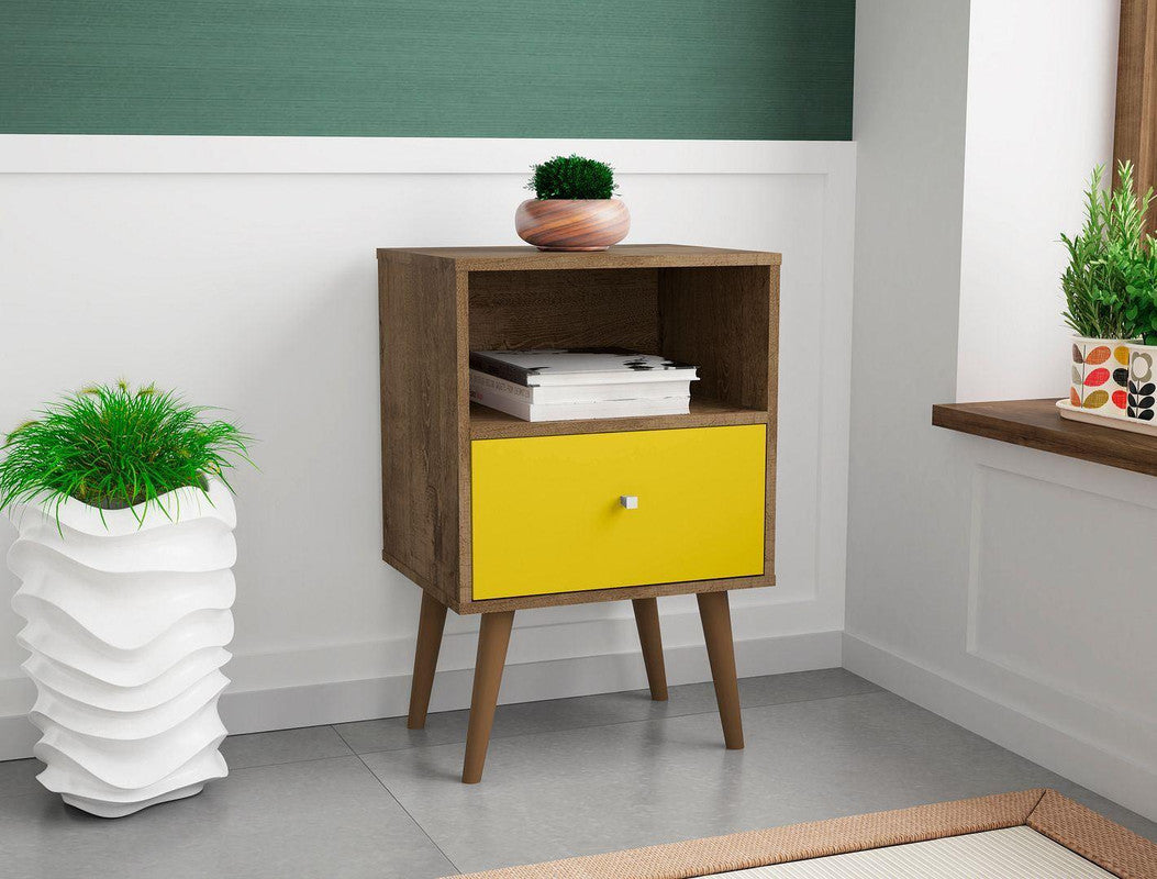 Lekedi I Night Table - Rustic Brown/Yellow