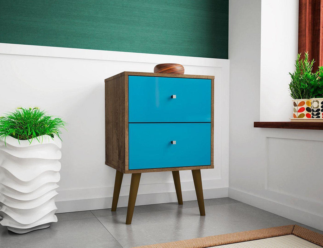 Lekedi II Night Table - Rustic Brown/Aqua Blue