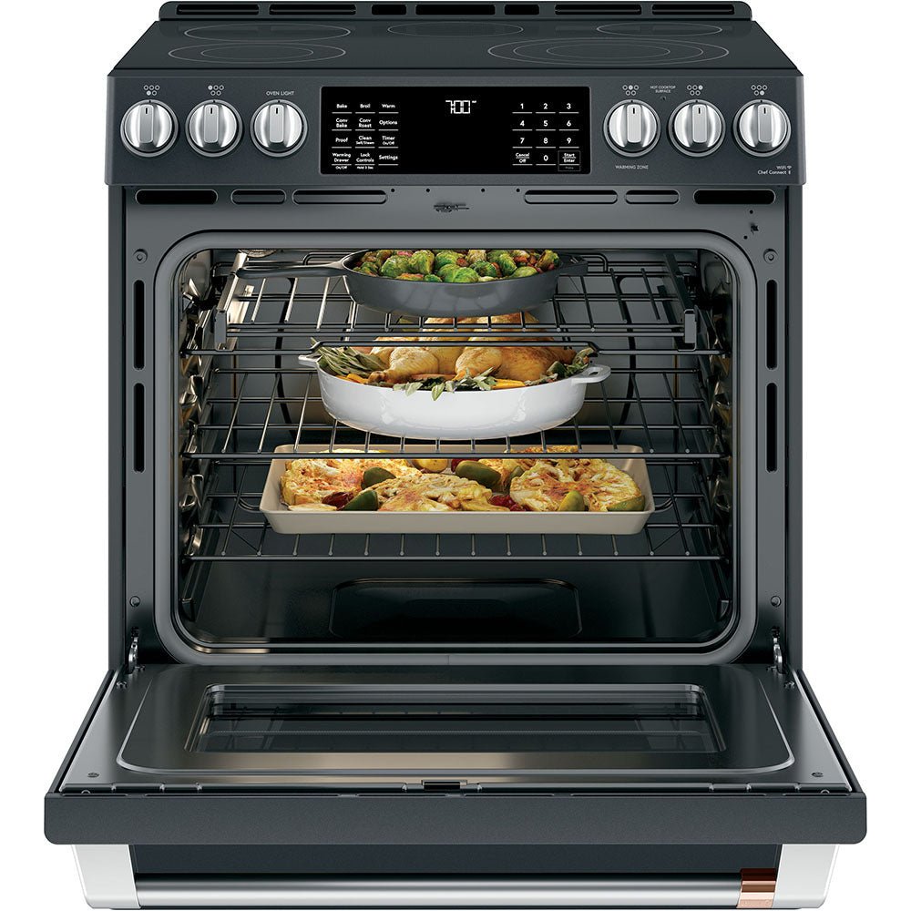 GE Café Matte Black 30" Electric Range with Built-in WiFi and No-Preheat Air Fry (5.7 Cu. Ft) - CCES700P3MD1