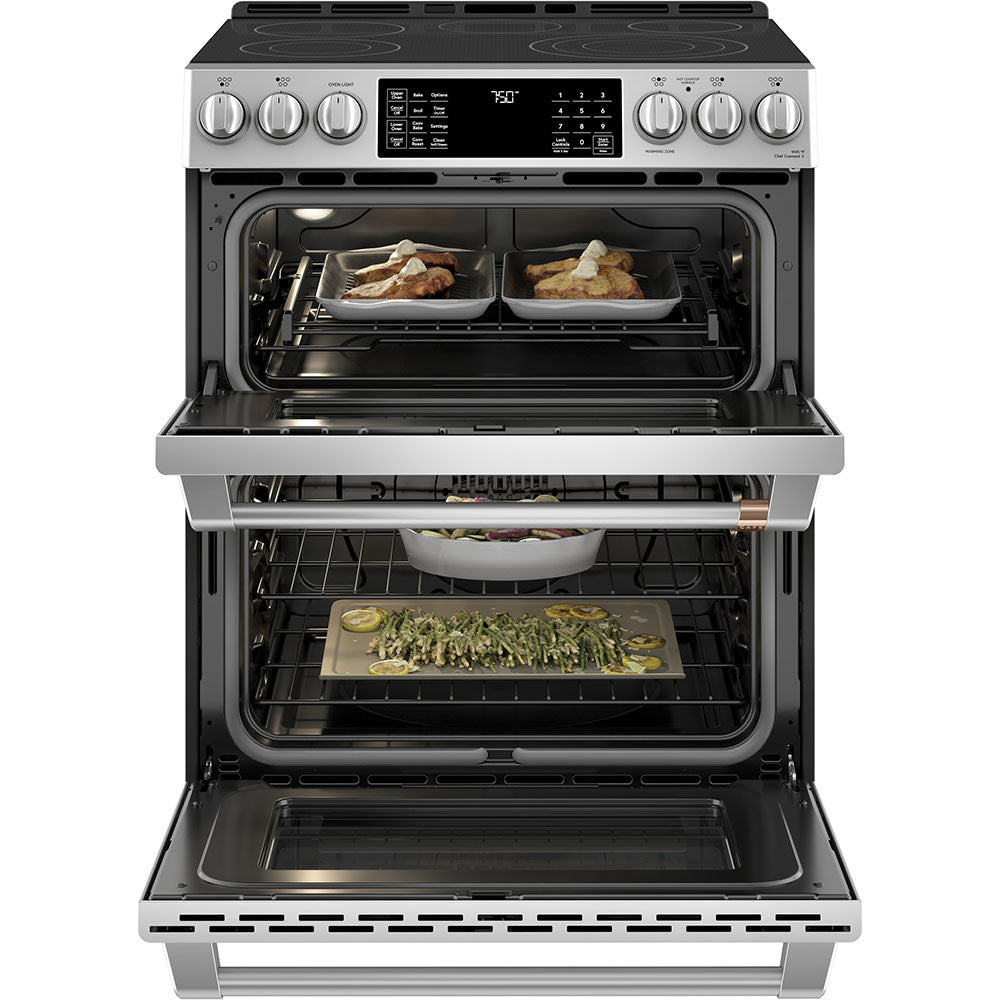 GE Café Stainless Steel 30" Electric Double Oven Range with Built-in Wifi and No-Preheat Air Fry (6.7 Cu. Ft) - CCES750P2MS1