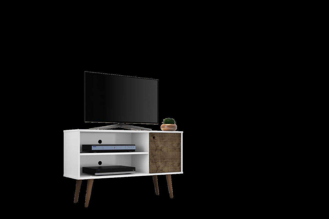 Lekedi 42" TV Stand - Gloss White/Rustic Brown