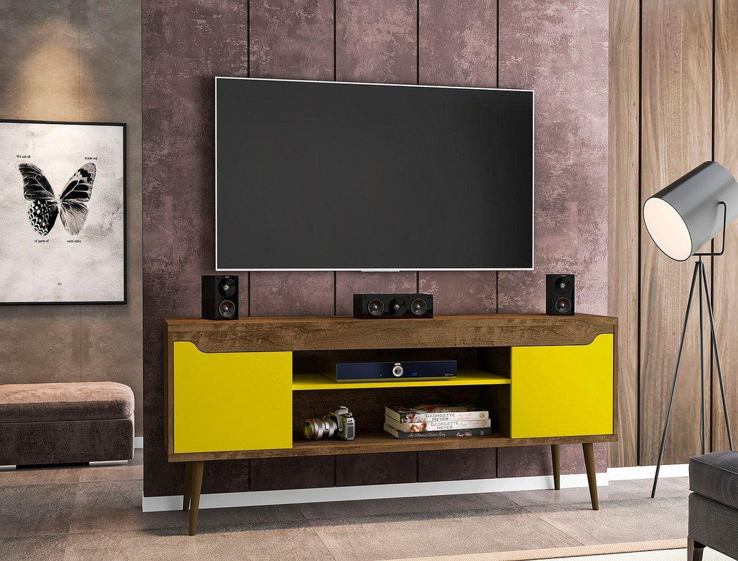 Gatutca TV Stand - Rustic Brown/Yellow