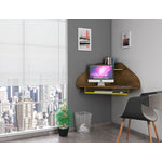 Gatutca Floating Corner Desk With Keyboard Shelf - Rustic Brown / Yellow