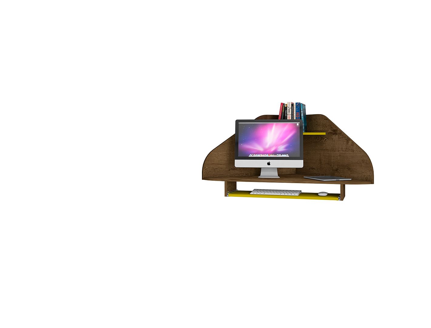 Gatutca Floating Corner Desk With Keyboard Shelf - Rustic Brown / Yellow