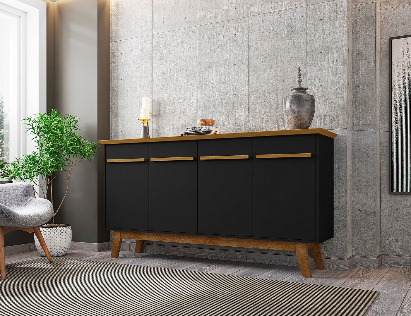 Osnabruck 63" Sideboard - Black/Cinnamon