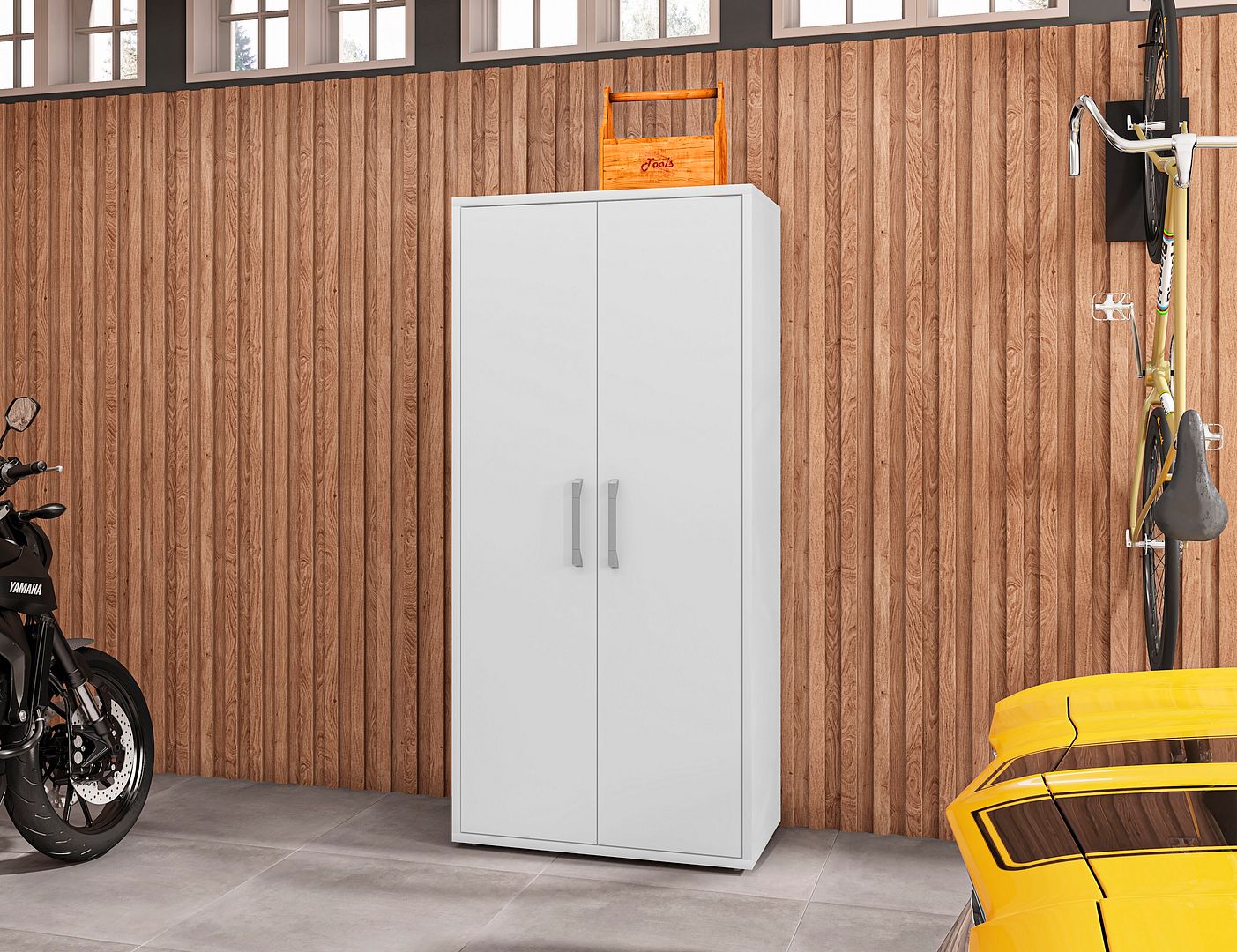 Lunde Tall Garage Cabinet - White Gloss
