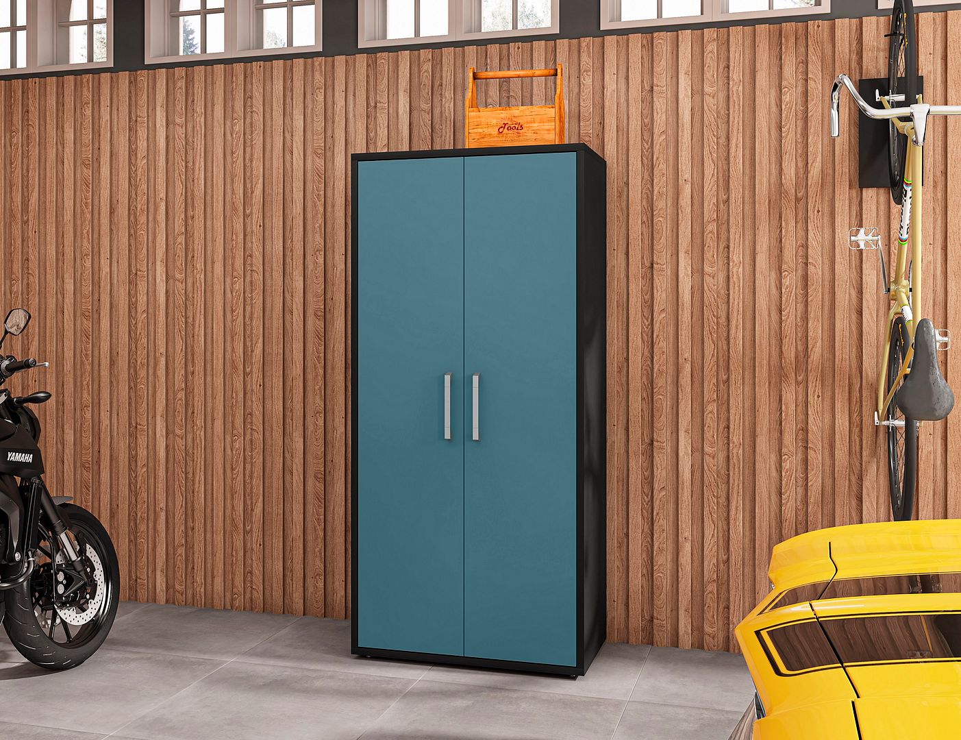 Lunde Tall Garage Cabinet - Blue Gloss
