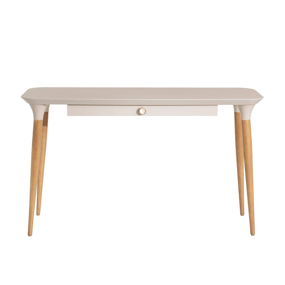 Cinkota Compact Pine Wood Office Desk - Off White / Cinnamon