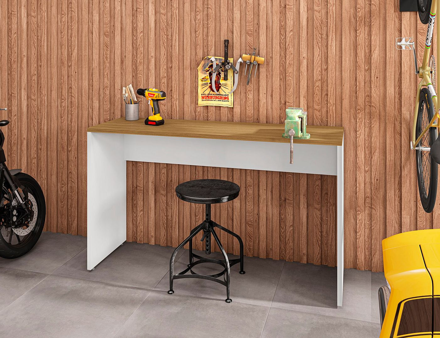 Lunde Garage Desk - White Gloss