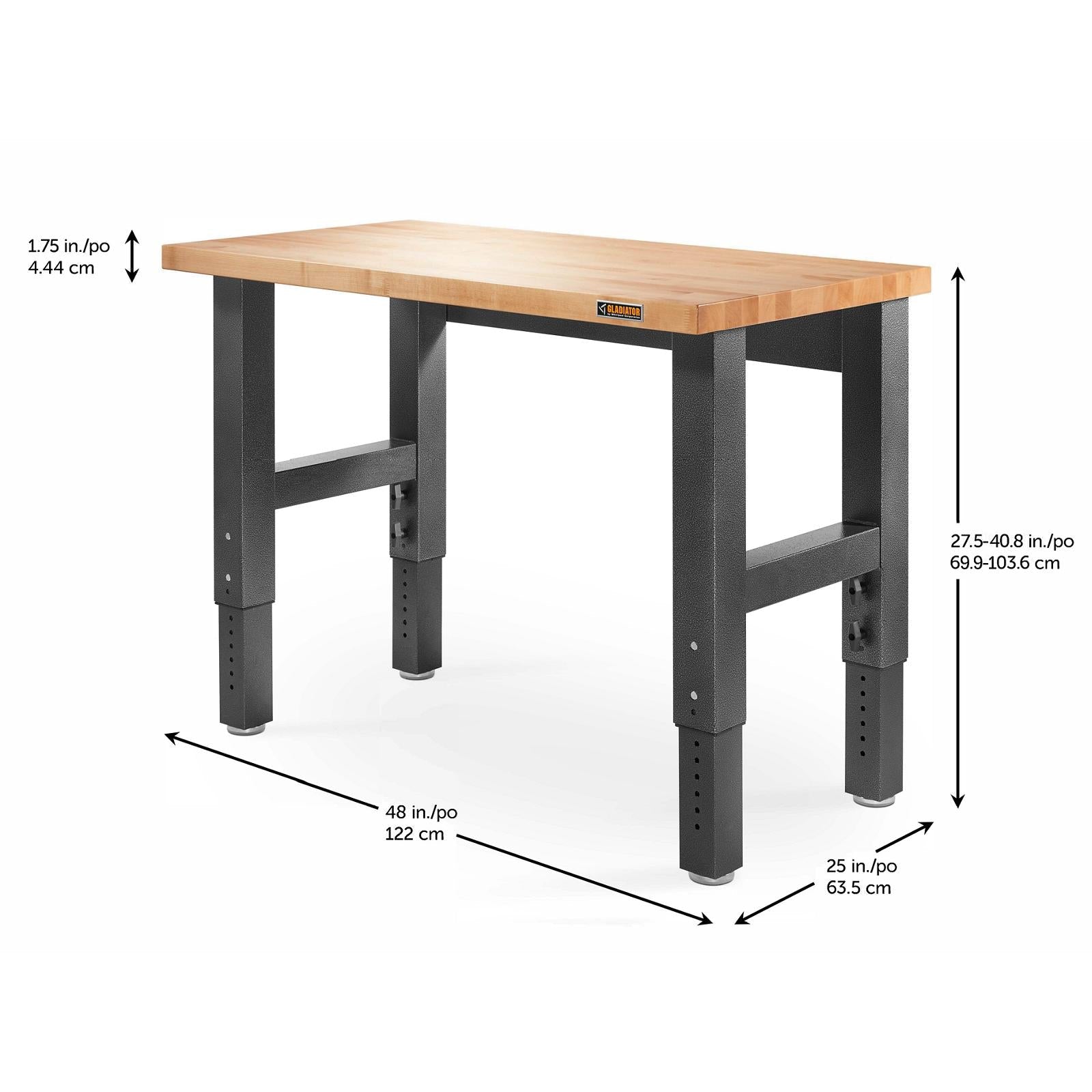 Gladiator Hammered Granite 4' Adjustable Height Hardwood Workbench - GAWB04HWEG