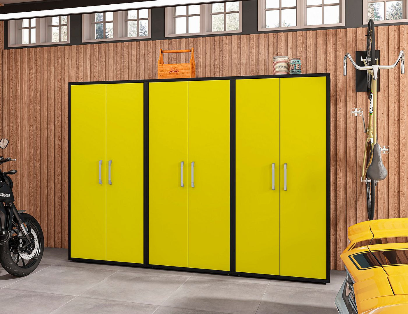 Lunde Storage Cabinet - Matte Black/Yellow - Set of 3