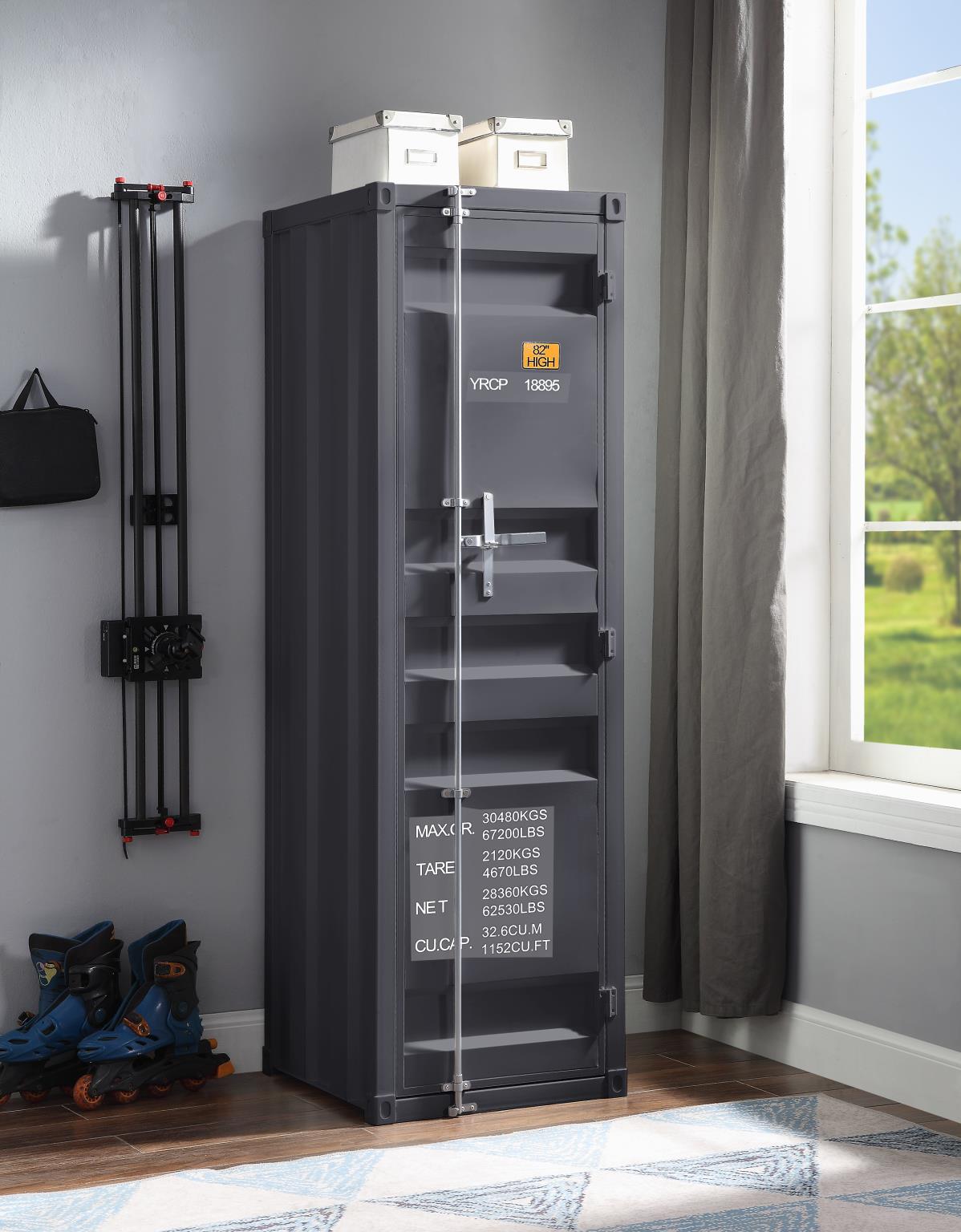 Konto Industrial Tall Wardrobe - Gunmetal Grey