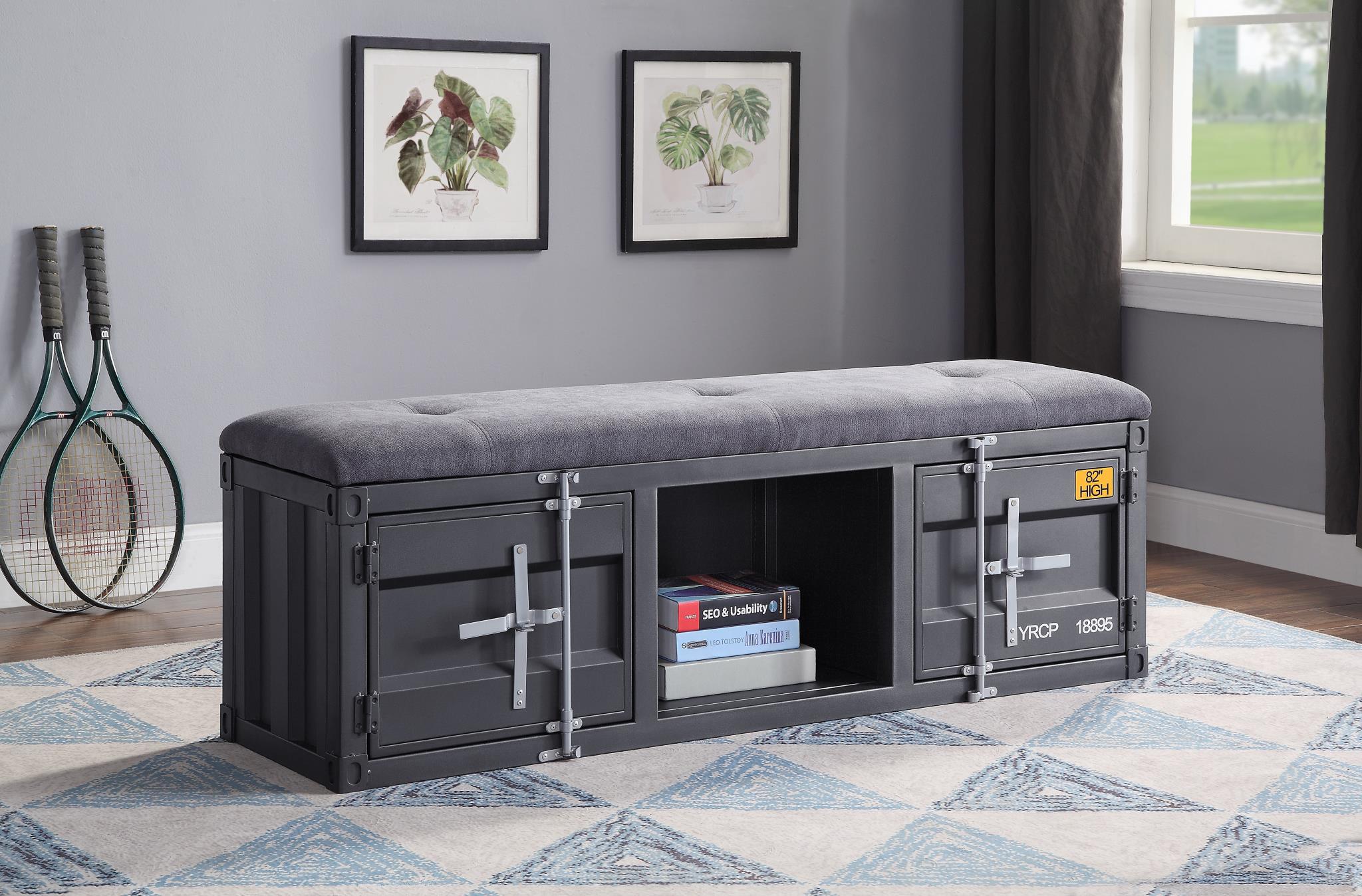 Konto Industrial Storage Bench - Gunmetal Grey/Grey