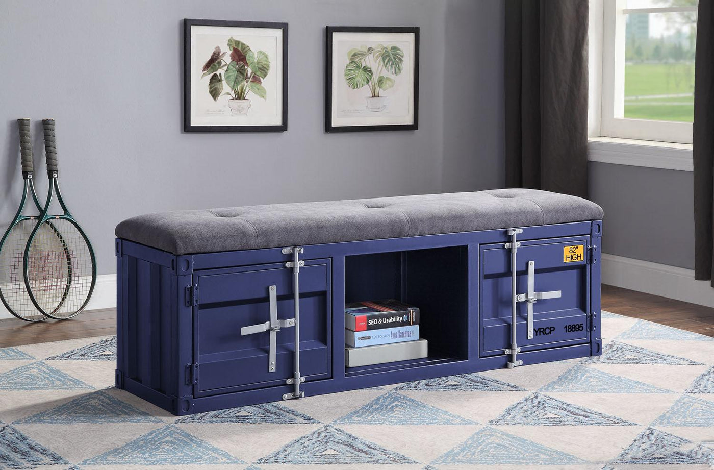Konto Industrial Storage Bench - Blue/Grey