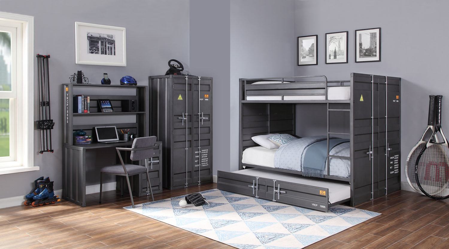 Konto I Industrial Tall Wardrobe - Gunmetal Grey
