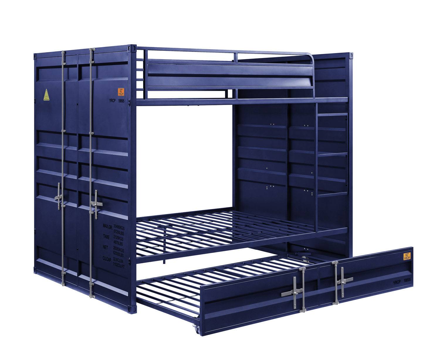 Konto Industrial Full Bunk Bed with Trundle - Blue