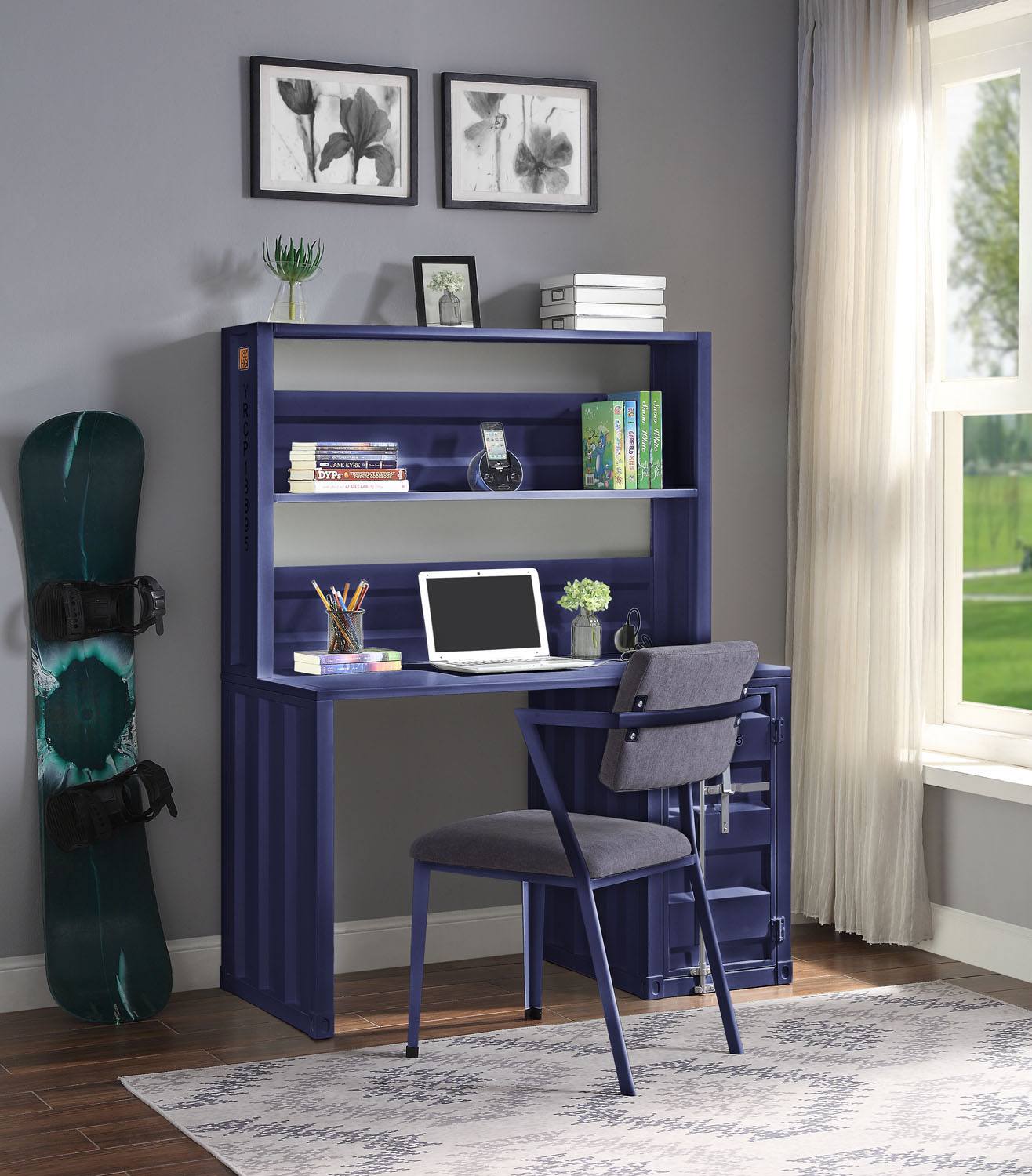 Konto Industrial Desk and Hutch - Blue