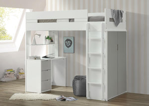 Mangana Twin Loft Bed with Bookcase - White/Grey