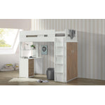 Mangana Twin Loft Bed with Bookcase - White/Natural