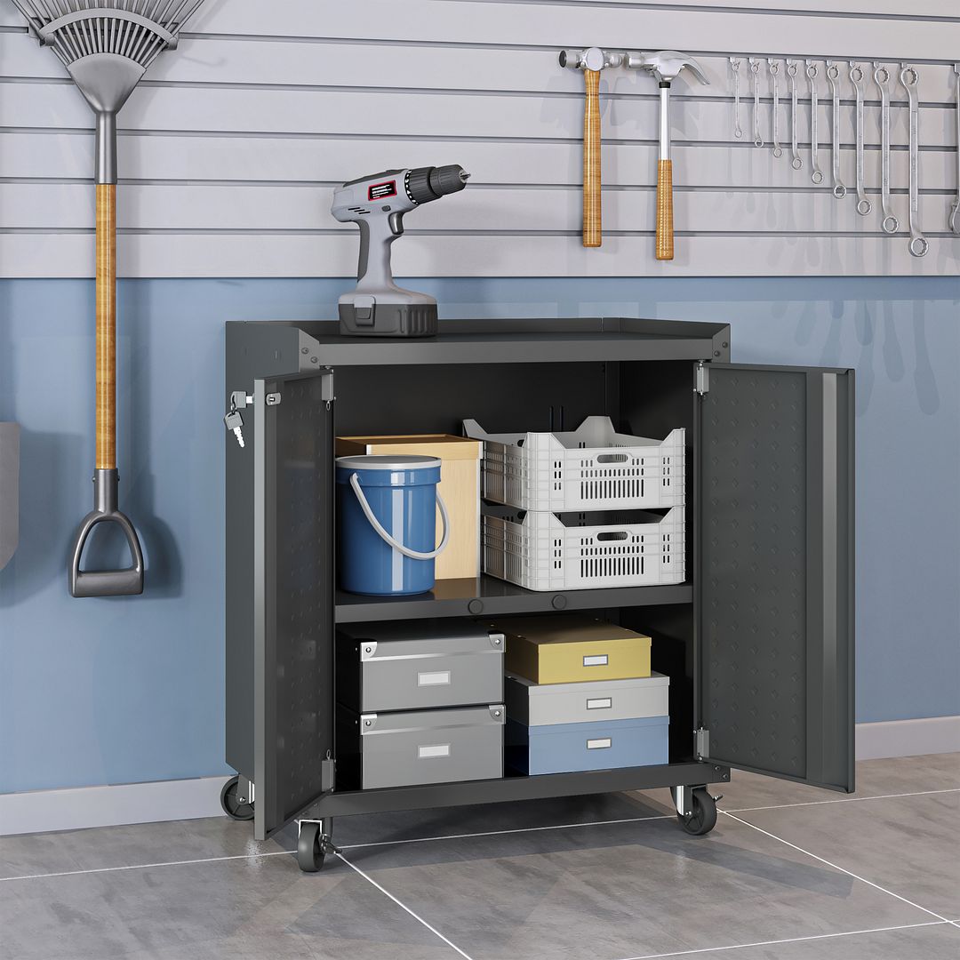 Maximus 31.5" Mobile Garage Cabinet with Shelves - Charcoal Grey