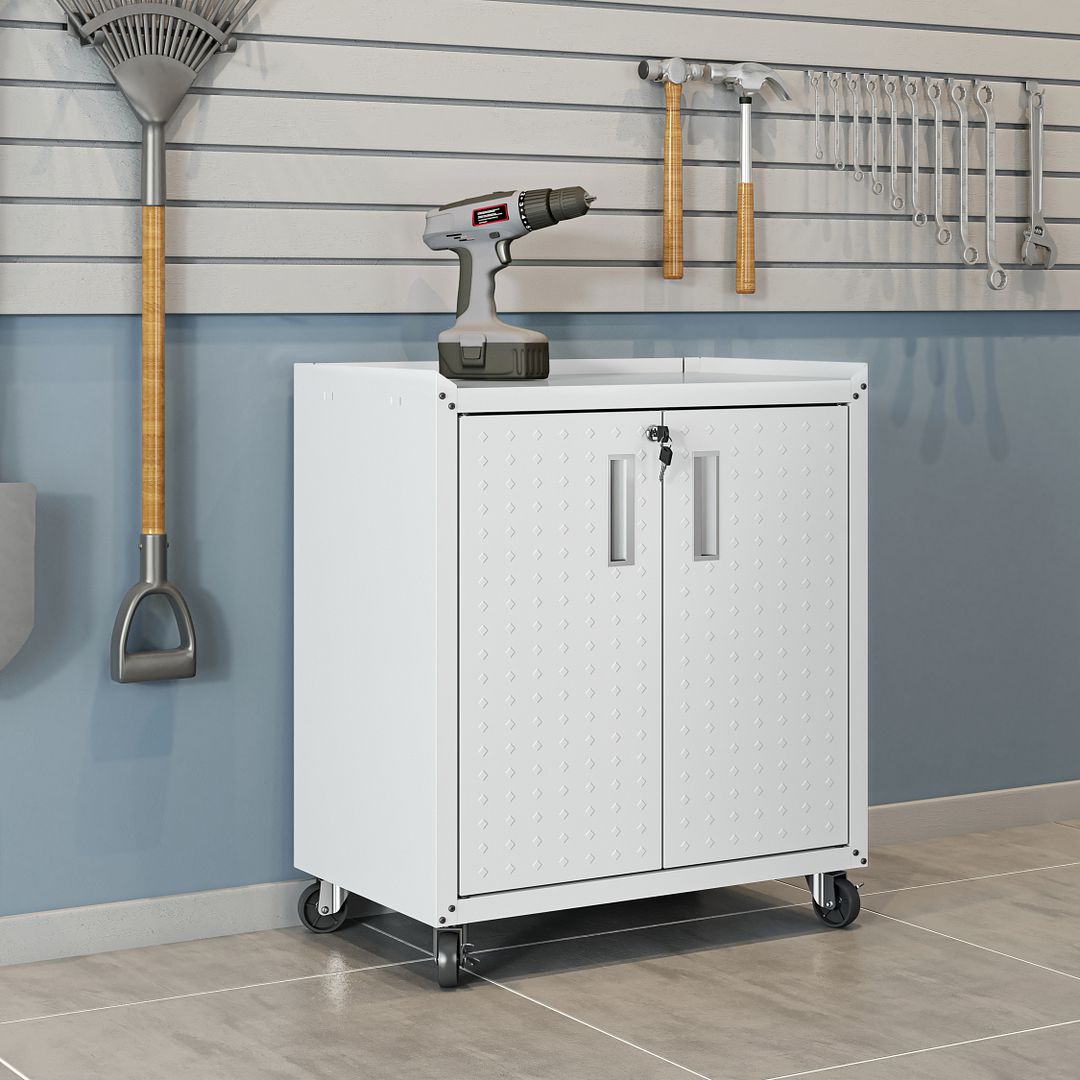 Maximus 31.5" Mobile Garage Cabinet with Shelves - White