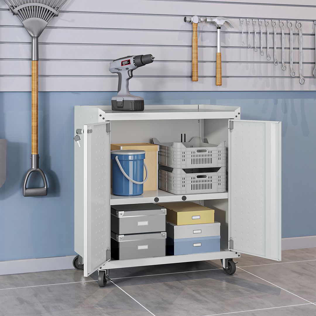 Maximus 31.5" Mobile Garage Cabinet with Shelves - White