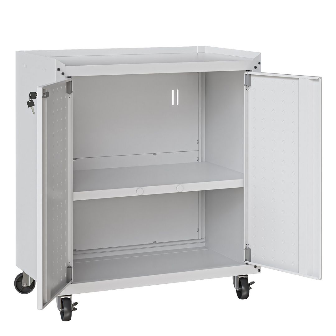 Maximus 31.5" Mobile Garage Cabinet with Shelves - White