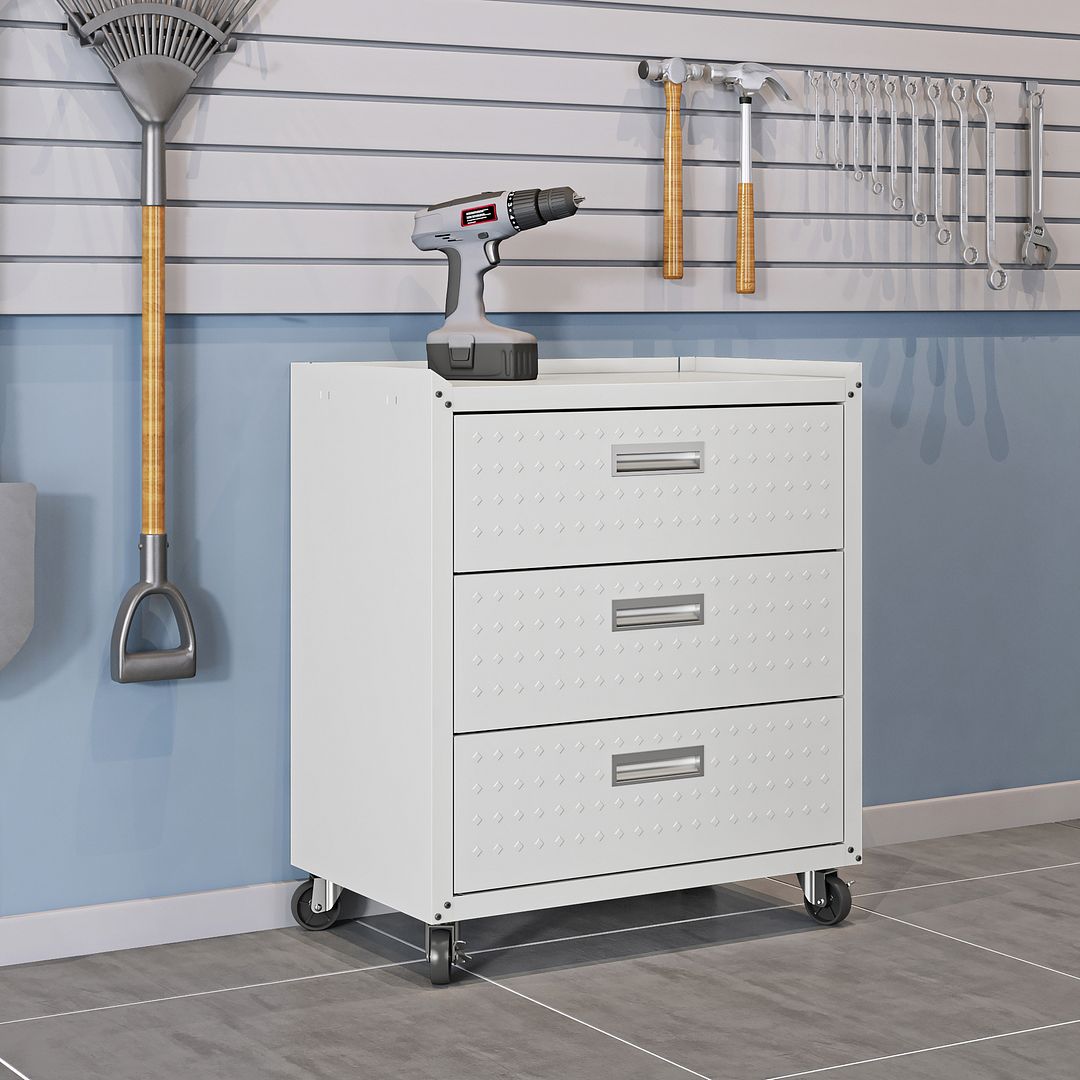 Maximus 31.5" Mobile Garage Chest with Drawers - White