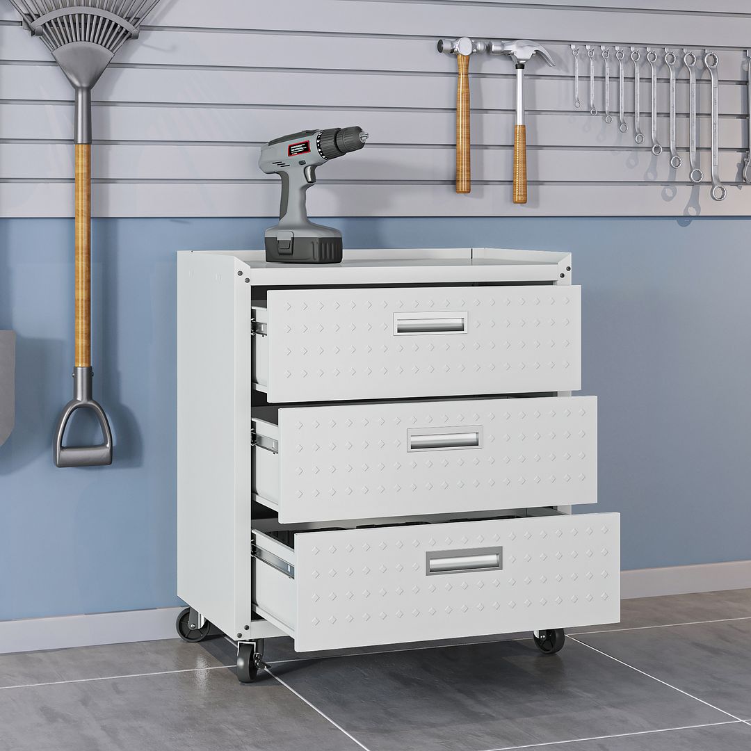 Maximus 31.5" Mobile Garage Chest with Drawers - White