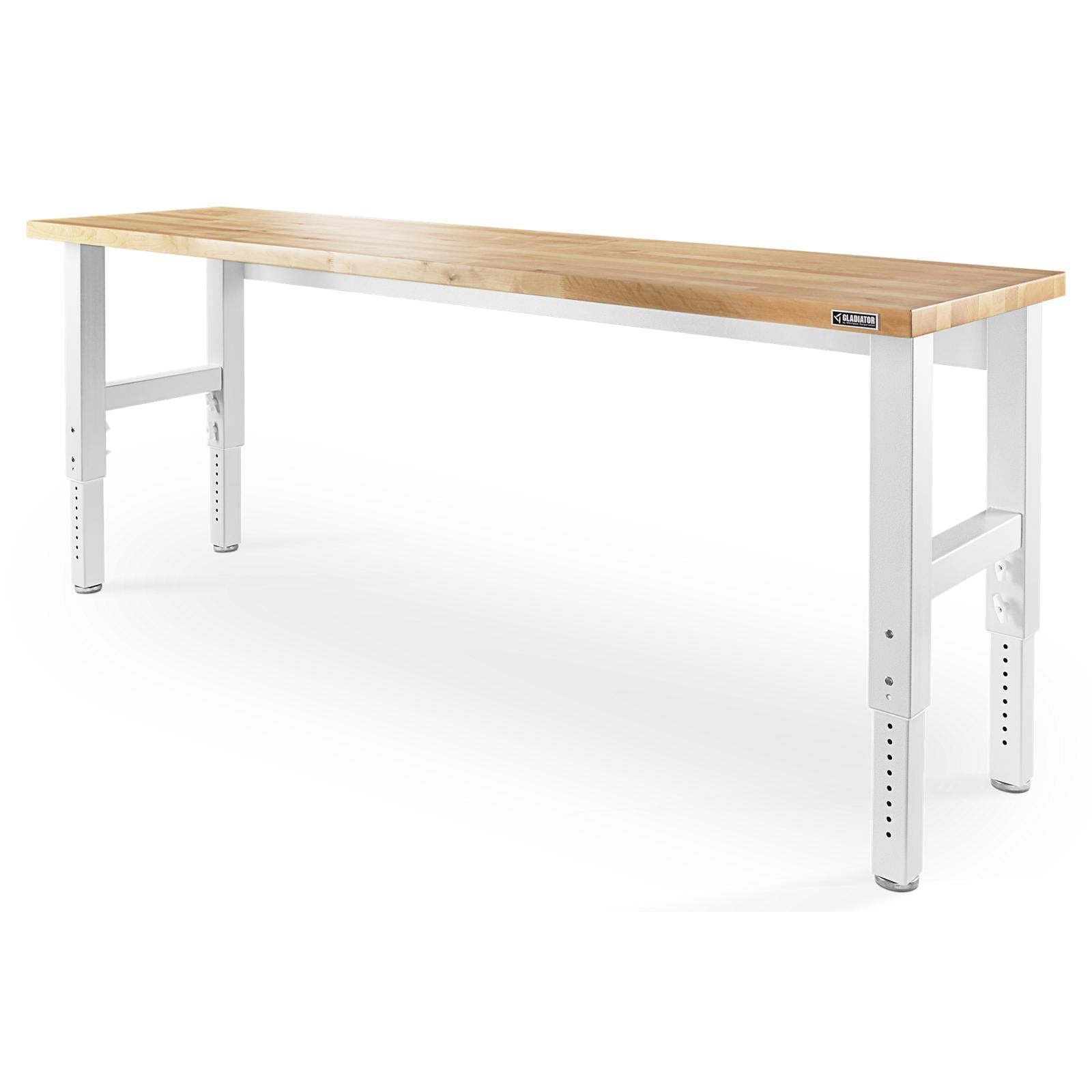 Gladiator Hammered White 8' Adjustable Height Hardwood Workbench - GAWB08HWGW